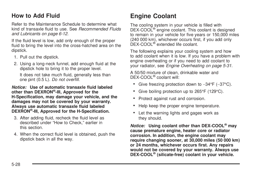 Chevrolet 2005 owner manual Engine Coolant, How to Add Fluid 