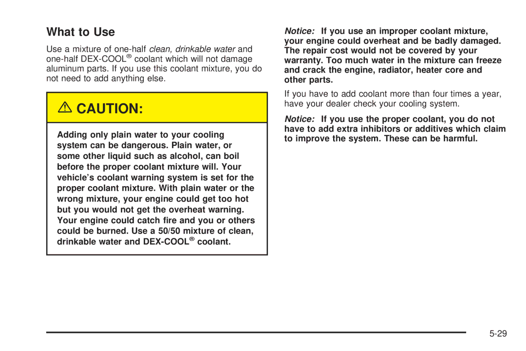 Chevrolet 2005 owner manual What to Use 