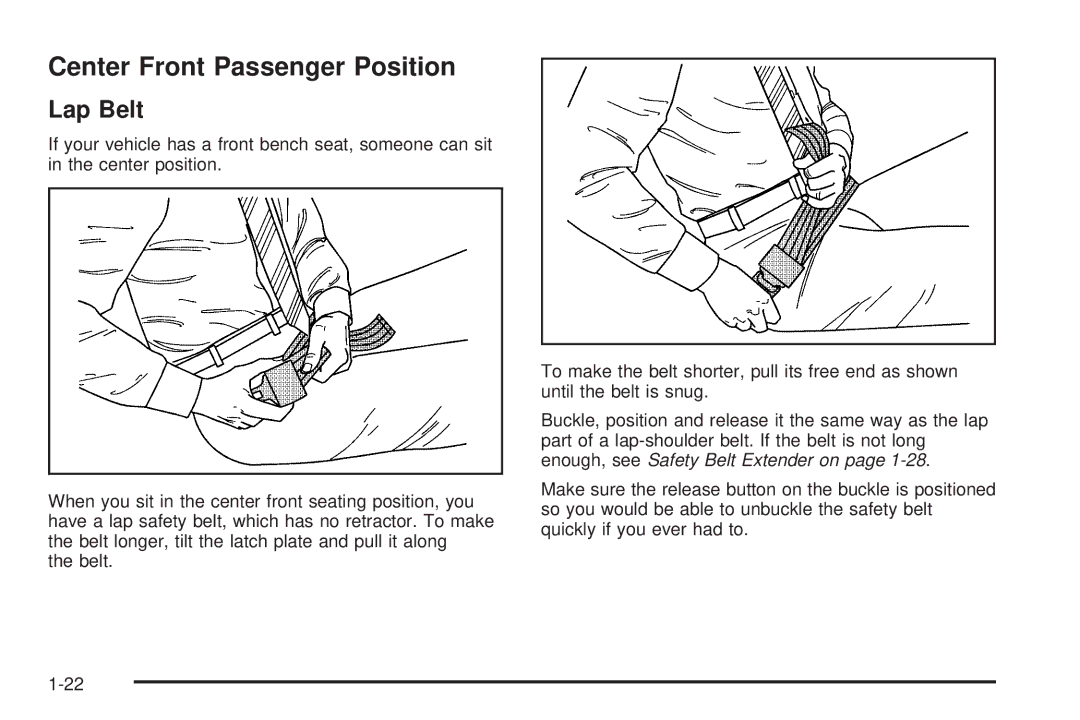 Chevrolet 2005 owner manual Center Front Passenger Position, Lap Belt 