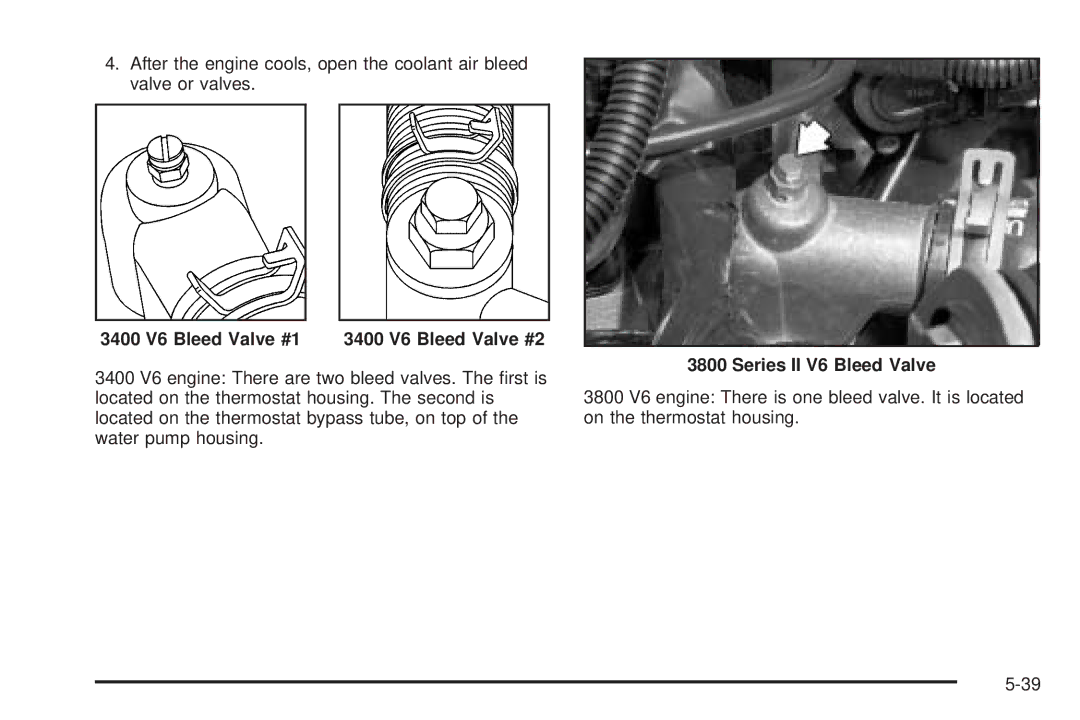 Chevrolet 2005 owner manual 3400 V6 Bleed Valve #1 3400 V6 Bleed Valve #2, Series II V6 Bleed Valve 