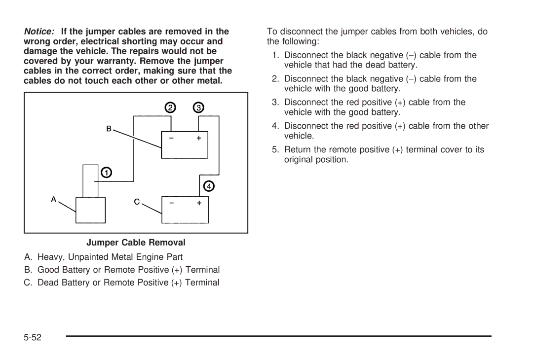 Chevrolet 2005 owner manual Jumper Cable Removal 