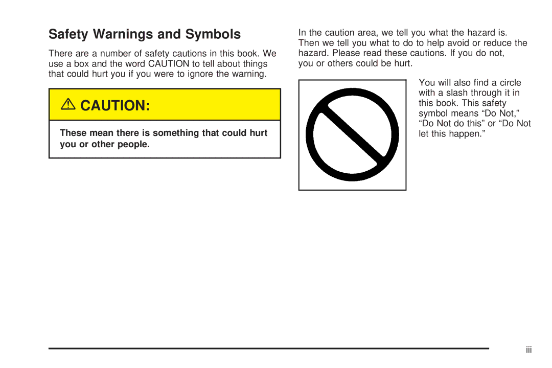 Chevrolet 2005 owner manual Safety Warnings and Symbols 