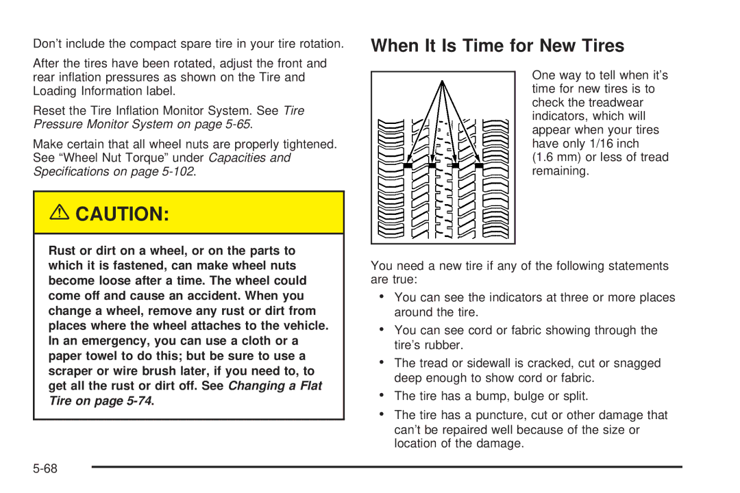 Chevrolet 2005 owner manual When It Is Time for New Tires 