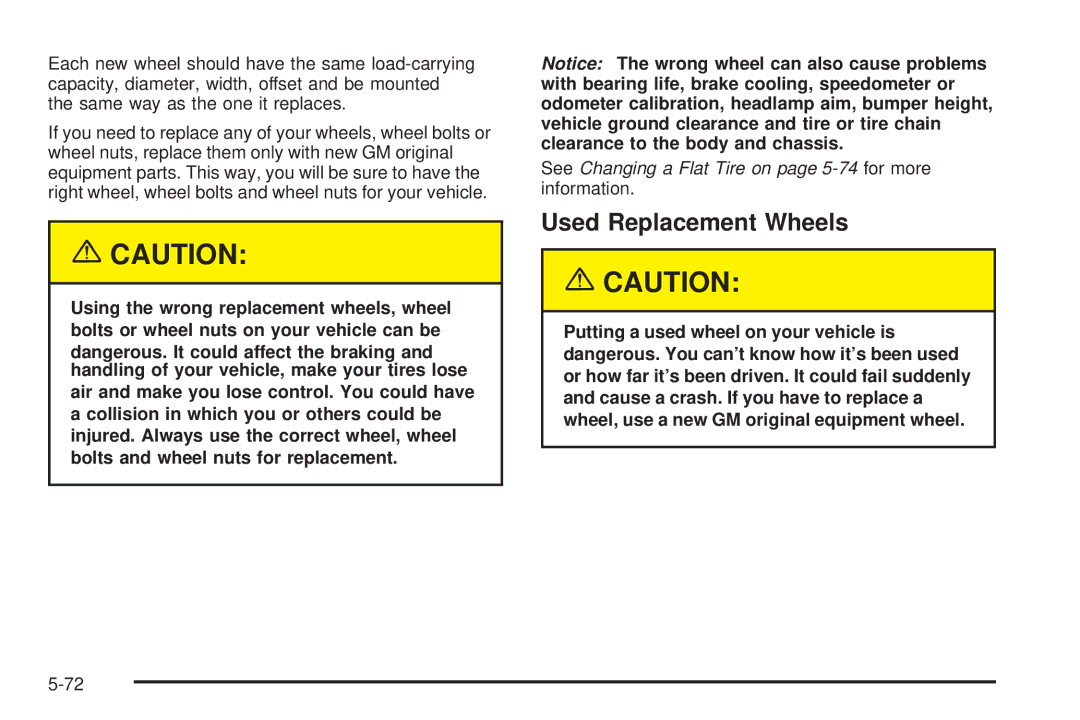 Chevrolet 2005 owner manual Used Replacement Wheels 