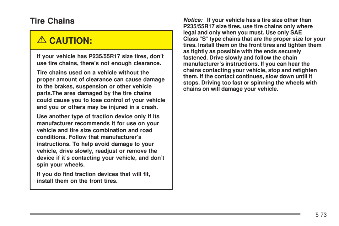 Chevrolet 2005 owner manual Tire Chains 