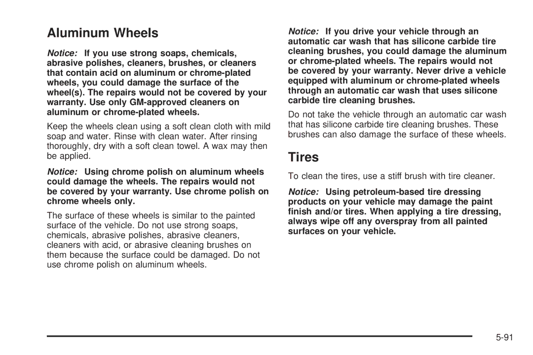 Chevrolet 2005 owner manual Aluminum Wheels, Tires 