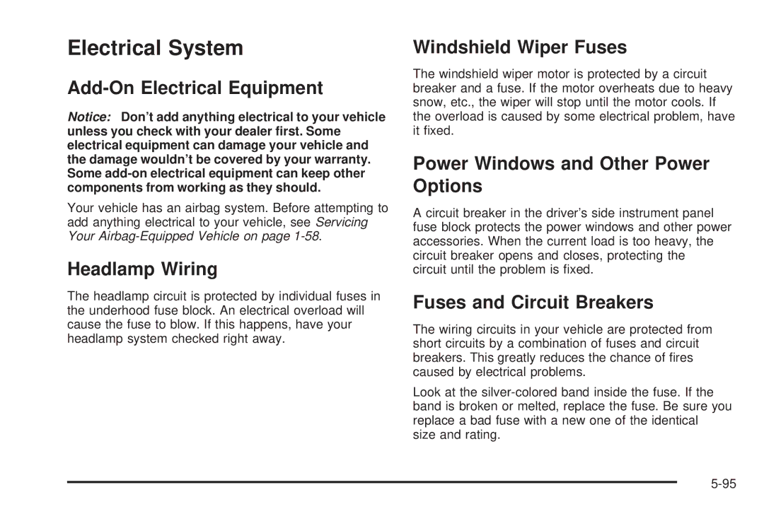 Chevrolet 2005 owner manual Electrical System 