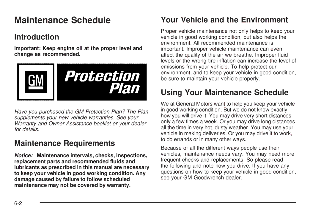 Chevrolet 2005 owner manual Maintenance Schedule, Introduction, Maintenance Requirements Your Vehicle and the Environment 