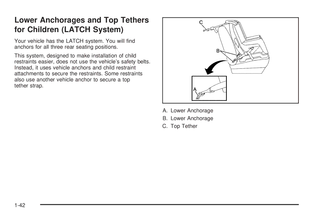 Chevrolet 2005 owner manual Lower Anchorages and Top Tethers for Children Latch System 