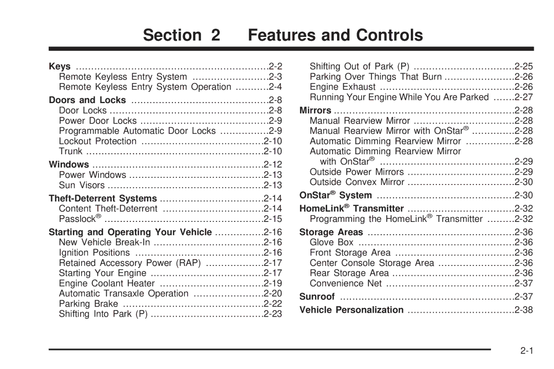 Chevrolet 2005 owner manual Section Features and Controls, Starting and Operating Your Vehicle 