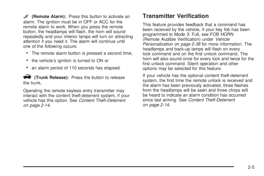 Chevrolet 2005 owner manual Transmitter Veriﬁcation 