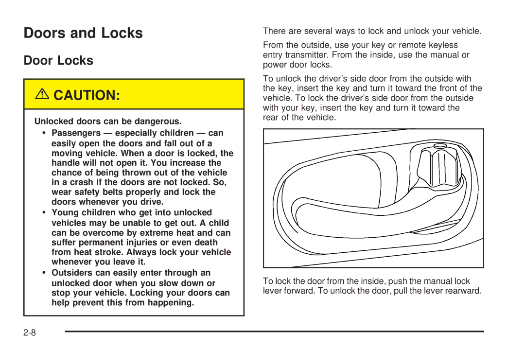 Chevrolet 2005 owner manual Doors and Locks, Door Locks 