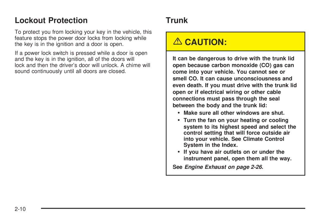 Chevrolet 2005 owner manual Lockout Protection, Trunk 