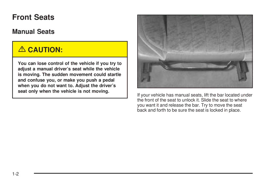 Chevrolet 2005 owner manual Front Seats, Manual Seats 