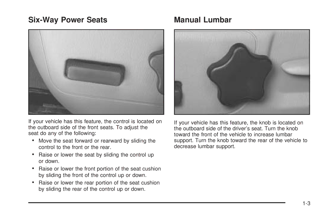 Chevrolet 2005 owner manual Six-Way Power Seats Manual Lumbar 