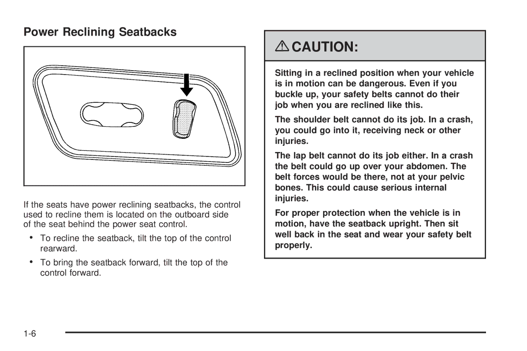 Chevrolet 2008 owner manual Power Reclining Seatbacks 