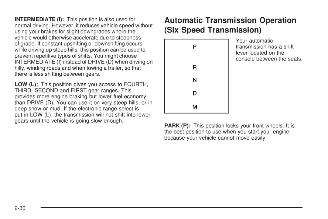 Chevrolet 2008 owner manual Automatic Transmission Operation Six Speed Transmission 