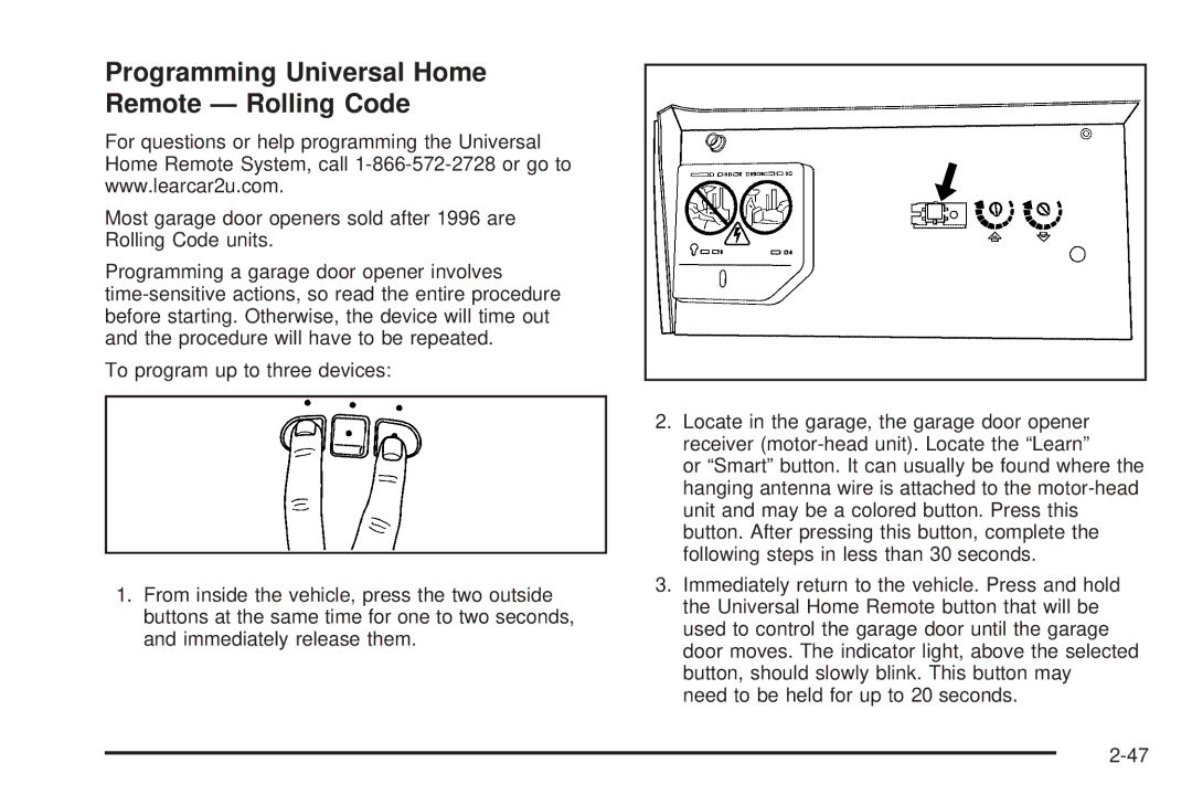 Chevrolet 2008 owner manual Programming Universal Home Remote Rolling Code 