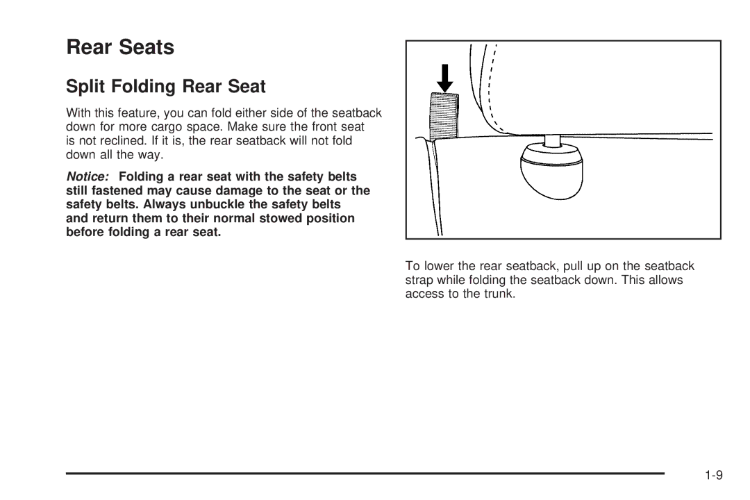 Chevrolet 2008 owner manual Rear Seats, Split Folding Rear Seat 