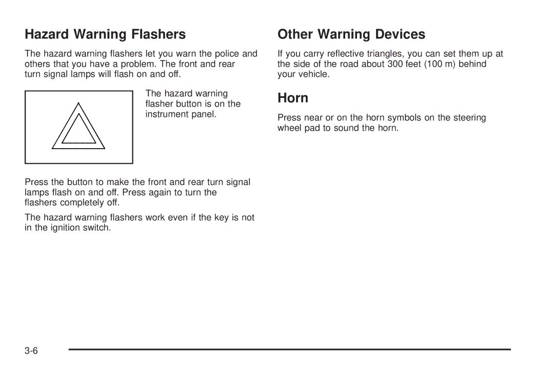 Chevrolet 2008 owner manual Hazard Warning Flashers, Other Warning Devices, Horn 