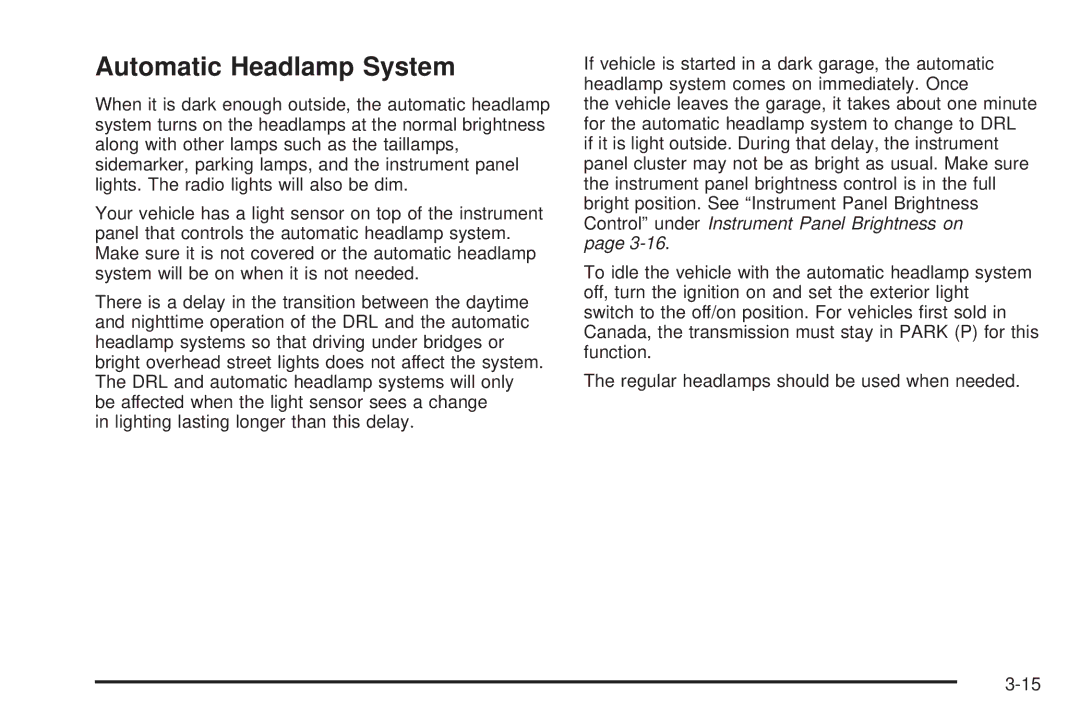 Chevrolet 2008 owner manual Automatic Headlamp System 