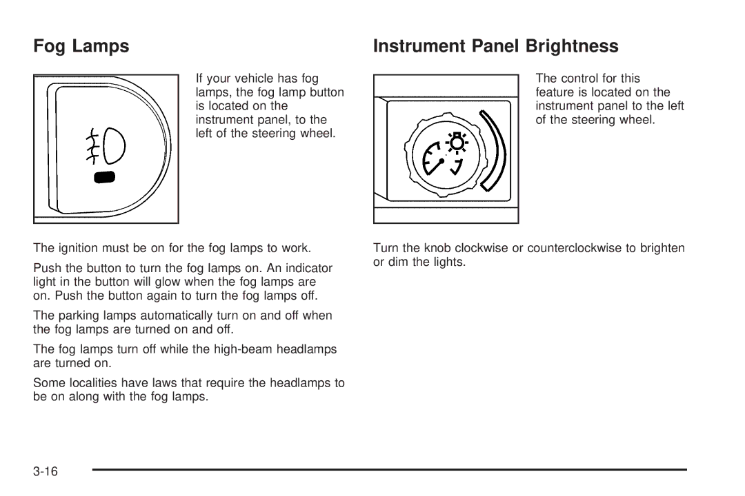 Chevrolet 2008 owner manual Fog Lamps Instrument Panel Brightness 