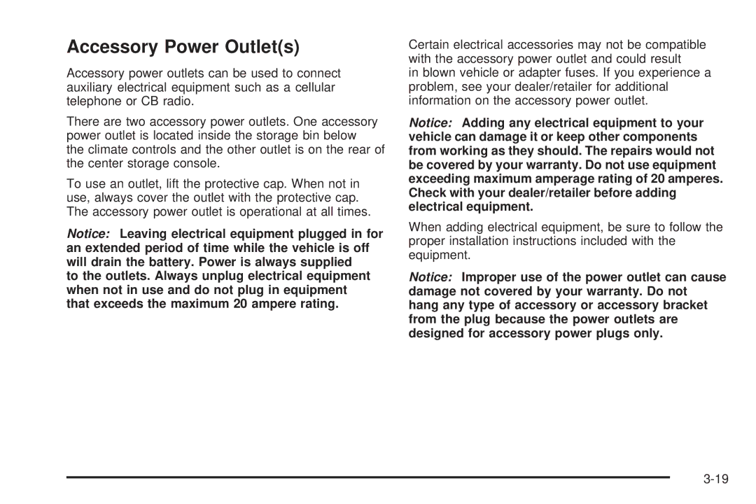 Chevrolet 2008 owner manual Accessory Power Outlets 