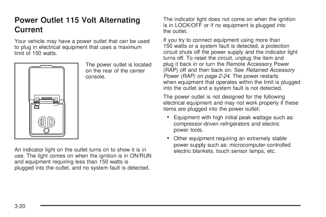 Chevrolet 2008 owner manual Power Outlet 115 Volt Alternating Current 