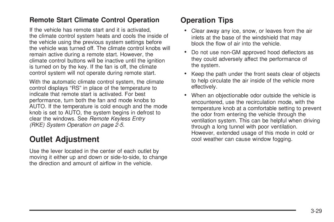 Chevrolet 2008 owner manual Outlet Adjustment, Operation Tips 