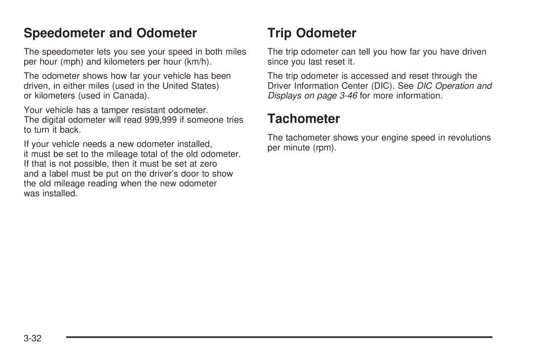 Chevrolet 2008 owner manual Speedometer and Odometer, Trip Odometer, Tachometer 