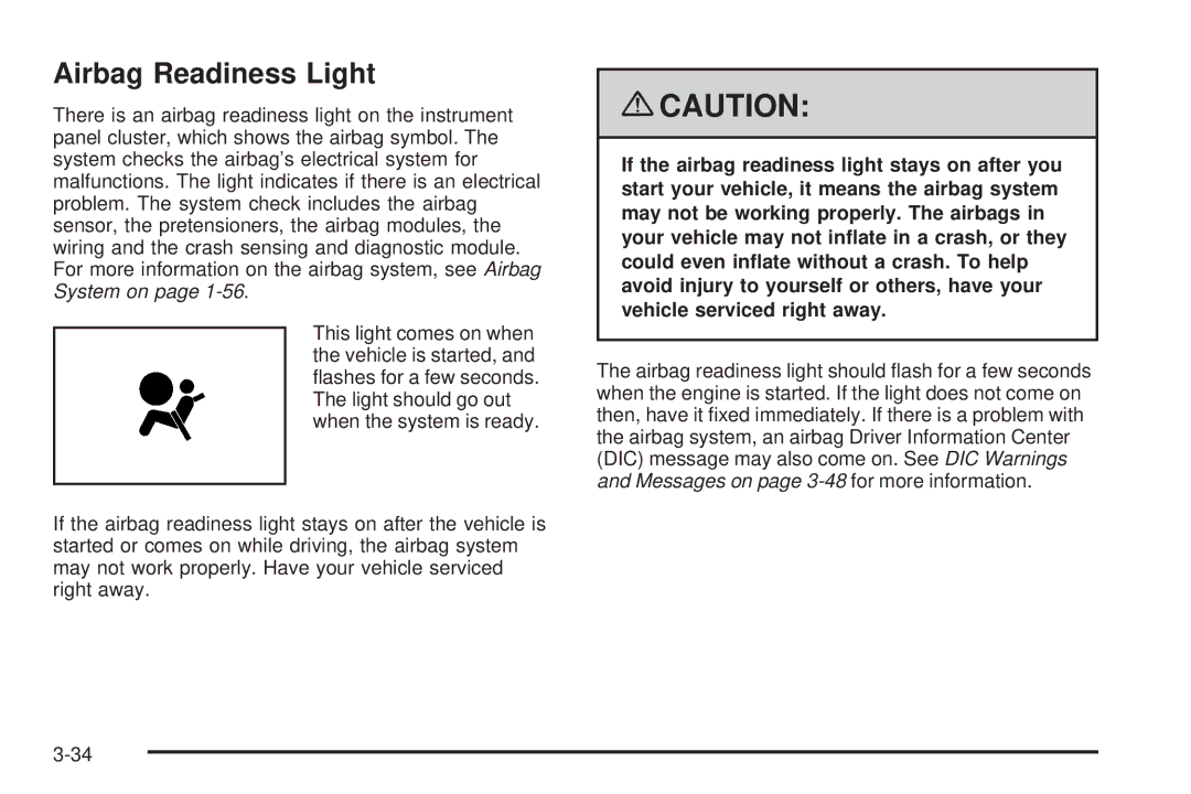 Chevrolet 2008 owner manual Airbag Readiness Light 