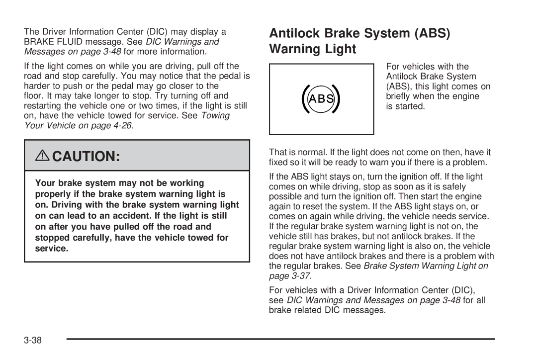 Chevrolet 2008 owner manual Antilock Brake System ABS Warning Light 