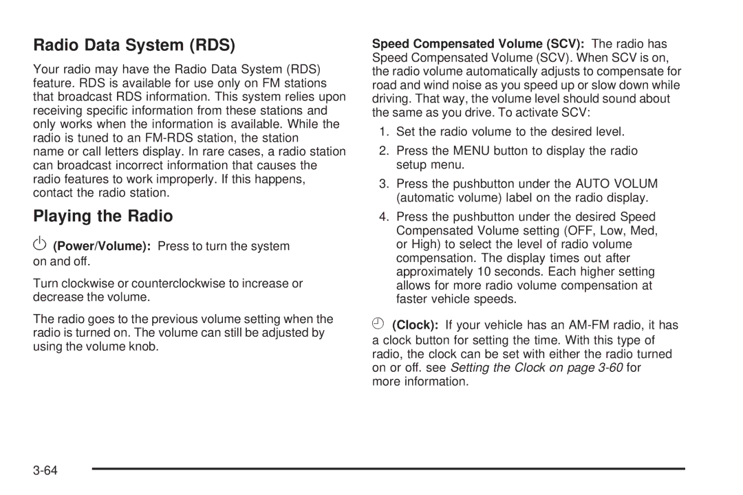 Chevrolet 2008 owner manual Radio Data System RDS, Playing the Radio 