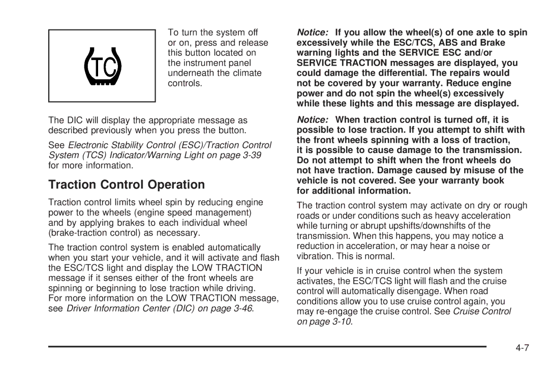 Chevrolet 2008 owner manual Traction Control Operation 