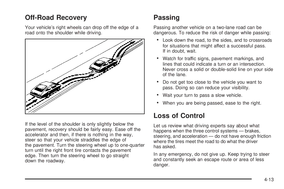 Chevrolet 2008 owner manual Off-Road Recovery, Passing, Loss of Control 