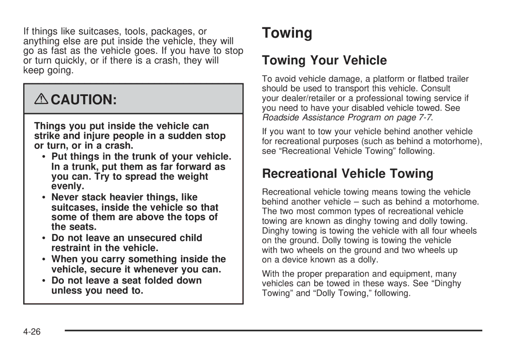 Chevrolet 2008 owner manual Towing Your Vehicle, Recreational Vehicle Towing 