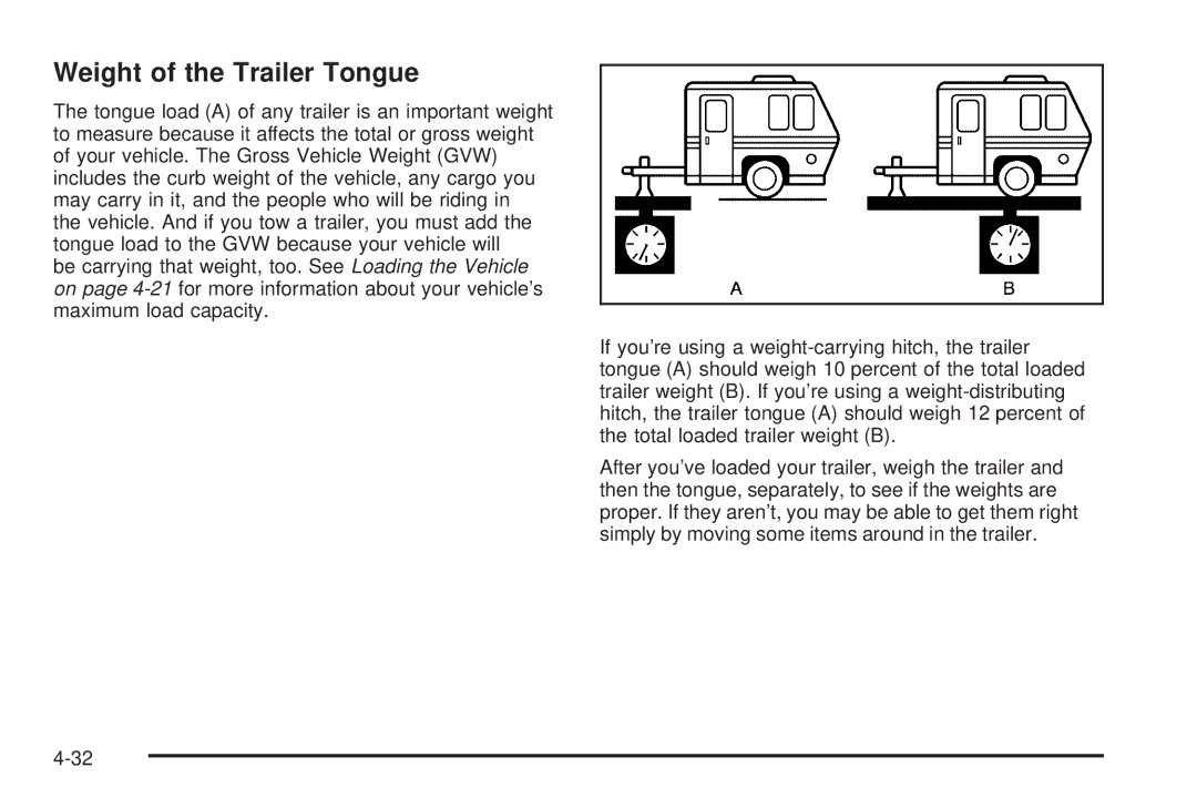 Chevrolet 2008 owner manual Weight of the Trailer Tongue 