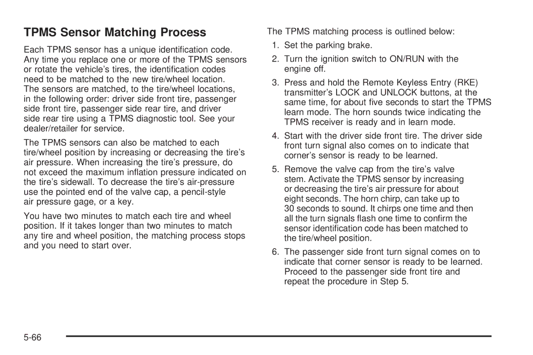 Chevrolet 2008 owner manual Tpms Sensor Matching Process 