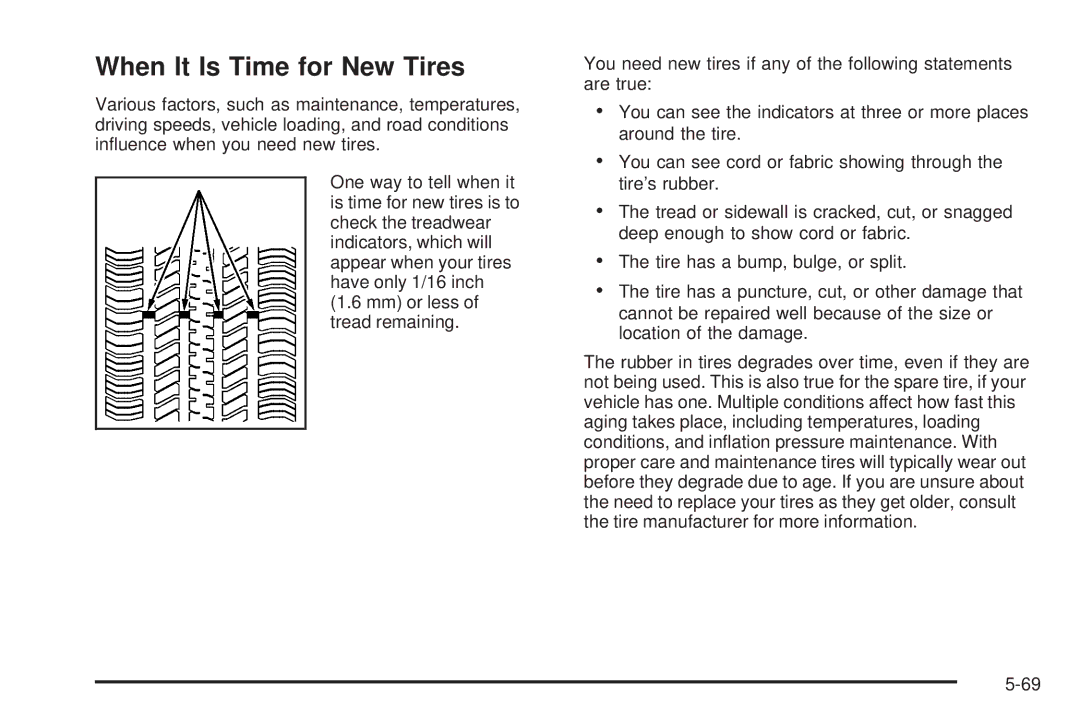 Chevrolet 2008 owner manual When It Is Time for New Tires 