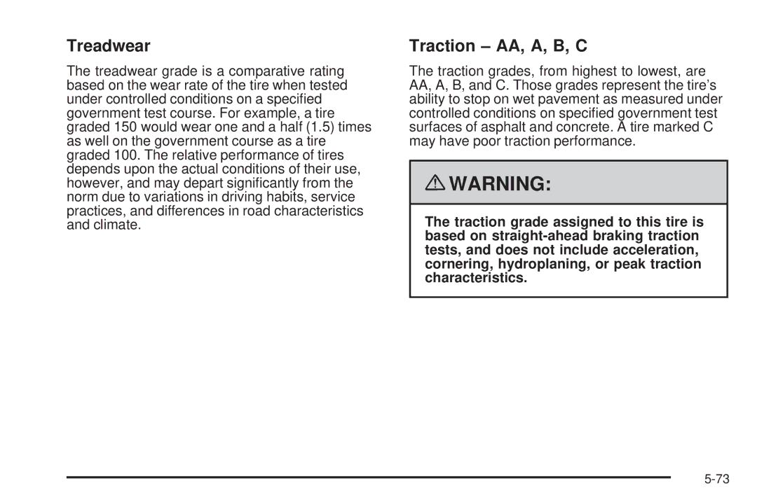 Chevrolet 2008 owner manual Treadwear, Traction AA, A, B, C 