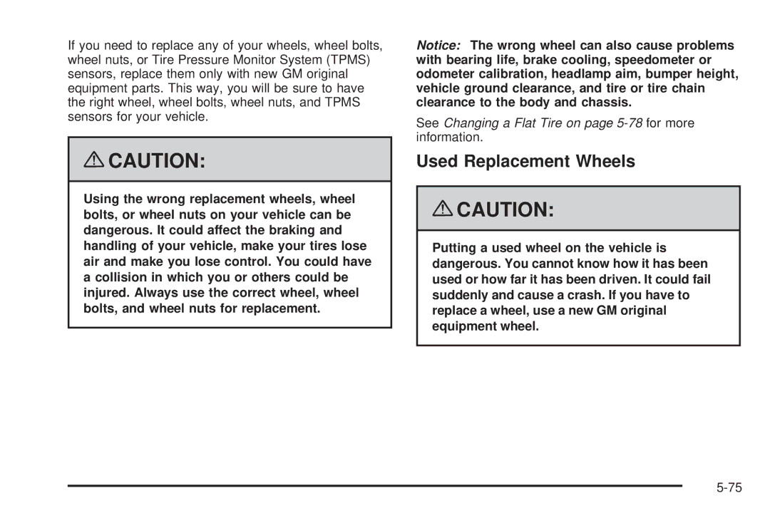 Chevrolet 2008 owner manual Used Replacement Wheels 