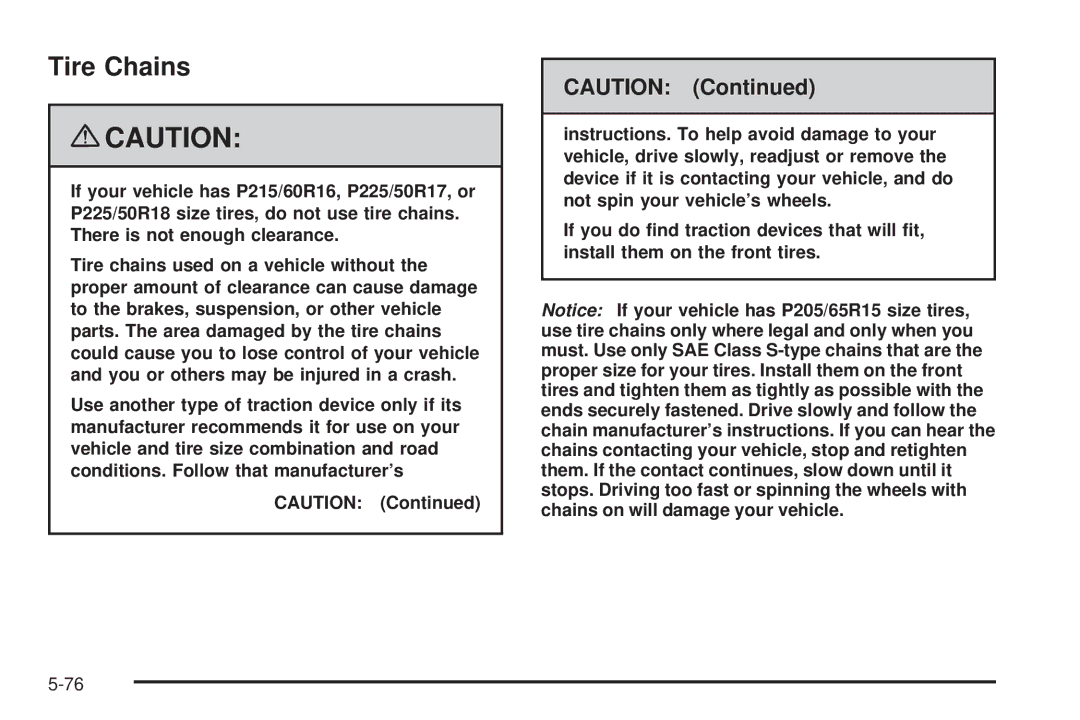 Chevrolet 2008 owner manual Tire Chains 