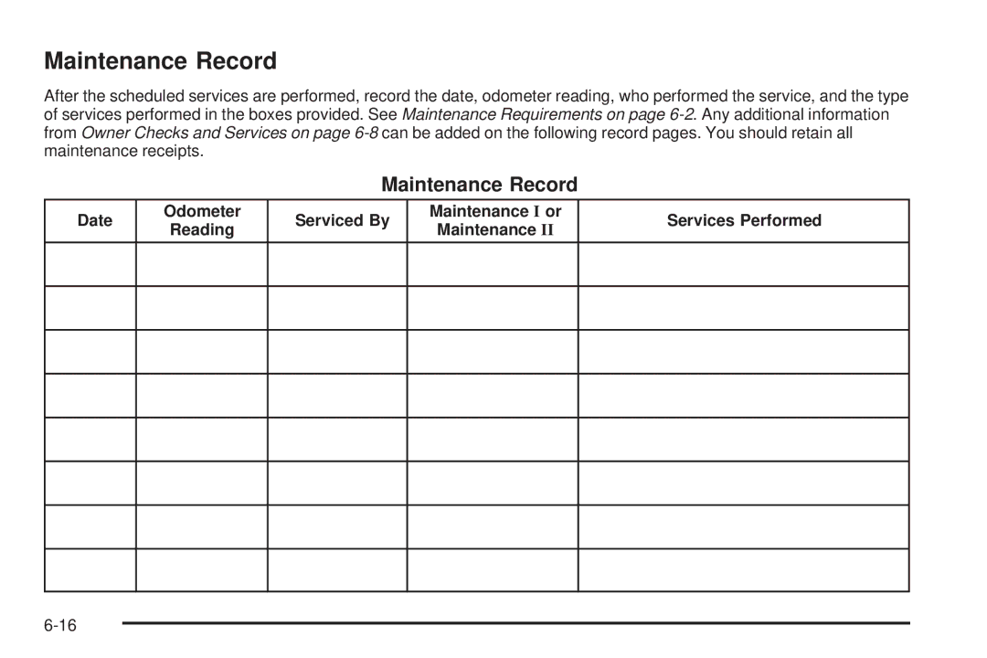 Chevrolet 2008 owner manual Maintenance Record 