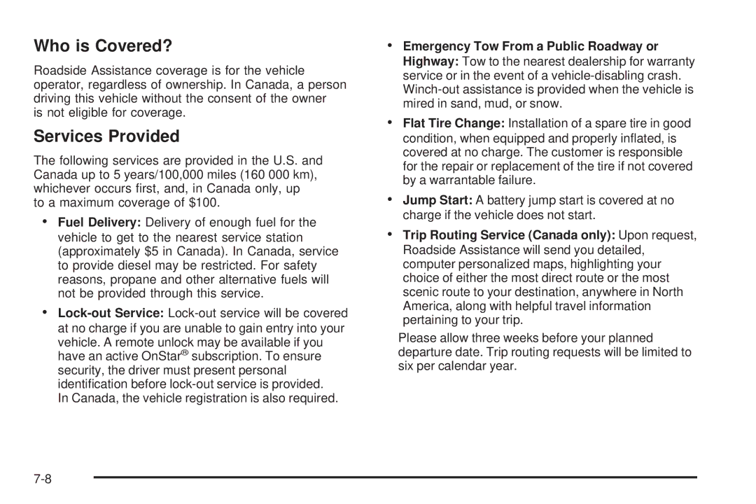 Chevrolet 2008 owner manual Who is Covered?, Services Provided 