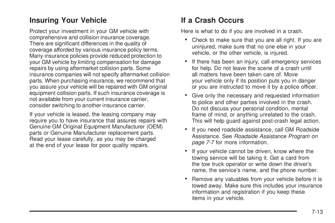 Chevrolet 2008 owner manual Insuring Your Vehicle, If a Crash Occurs 