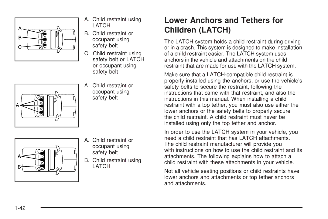 Chevrolet 2008 owner manual Lower Anchors and Tethers for Children Latch 