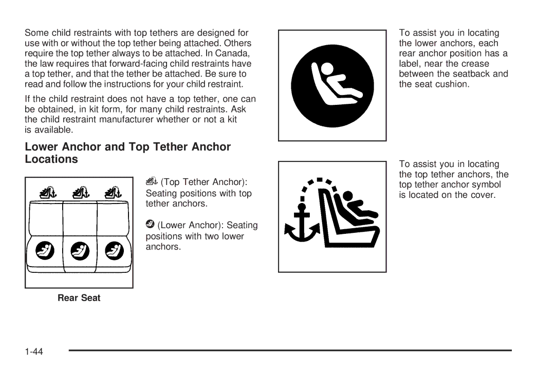 Chevrolet 2008 owner manual Lower Anchor and Top Tether Anchor Locations, Rear Seat 