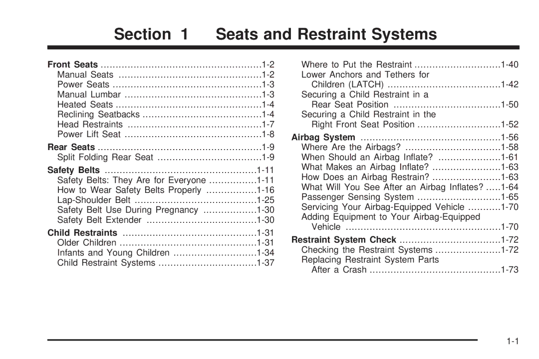 Chevrolet 2008 owner manual Seats and Restraint Systems 