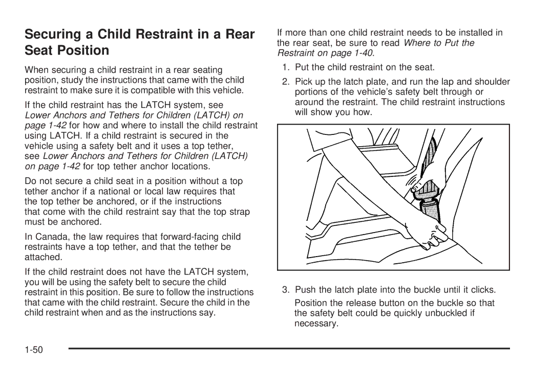 Chevrolet 2008 owner manual Securing a Child Restraint in a Rear Seat Position 