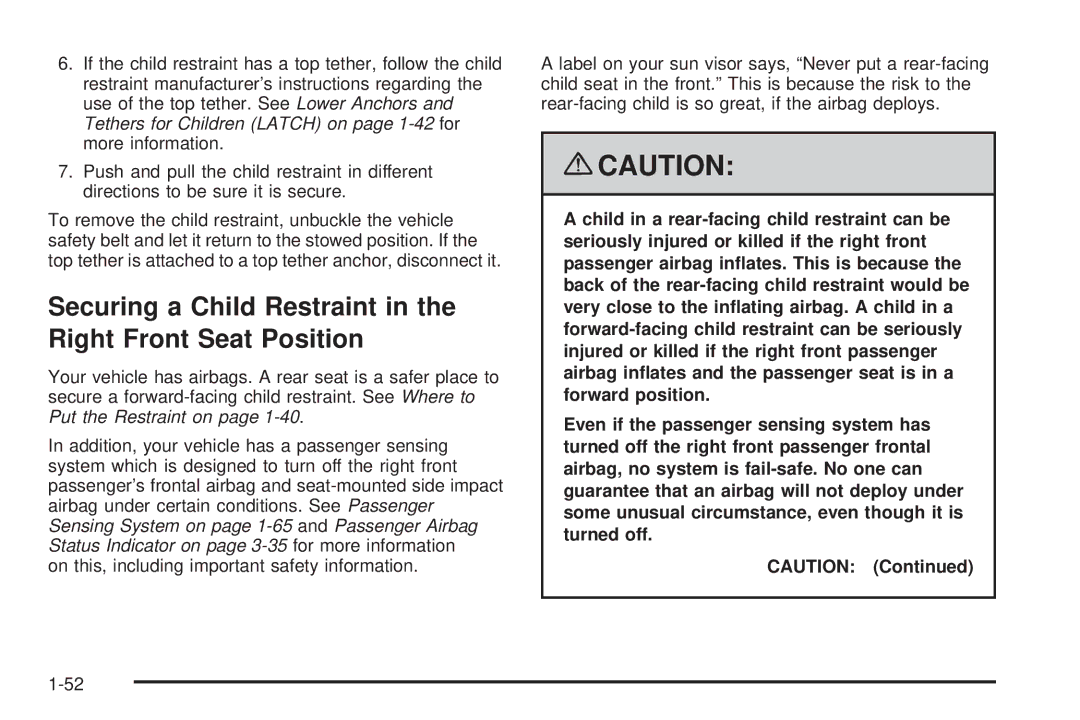 Chevrolet 2008 owner manual Securing a Child Restraint in the Right Front Seat Position 